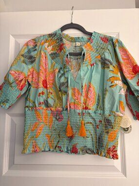 NWT Spartina Anya Smocked Blouse Size Medium